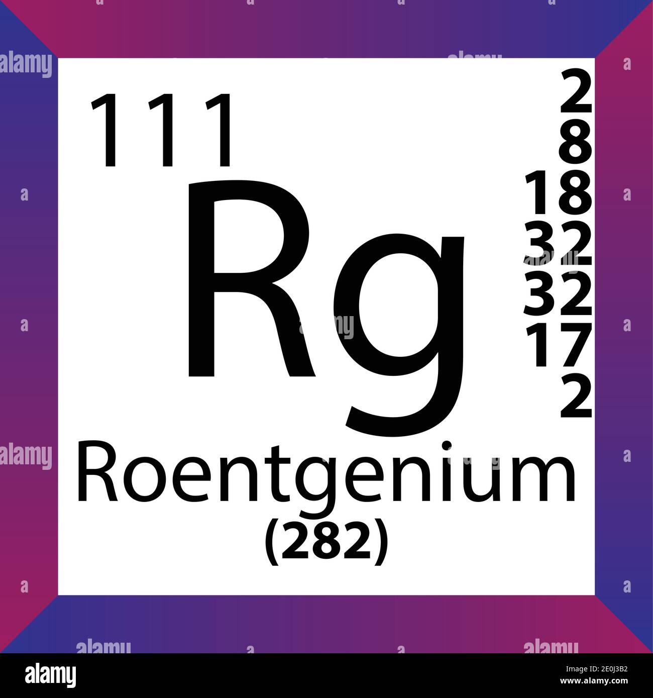 Rg Roentgenium – Periodensystem Für Chemische Elemente. Einzelvektordarstellung, buntes Symbol mit Molmasse, Elektronenkonf. Und Ordnungszahl. Stock Vektor