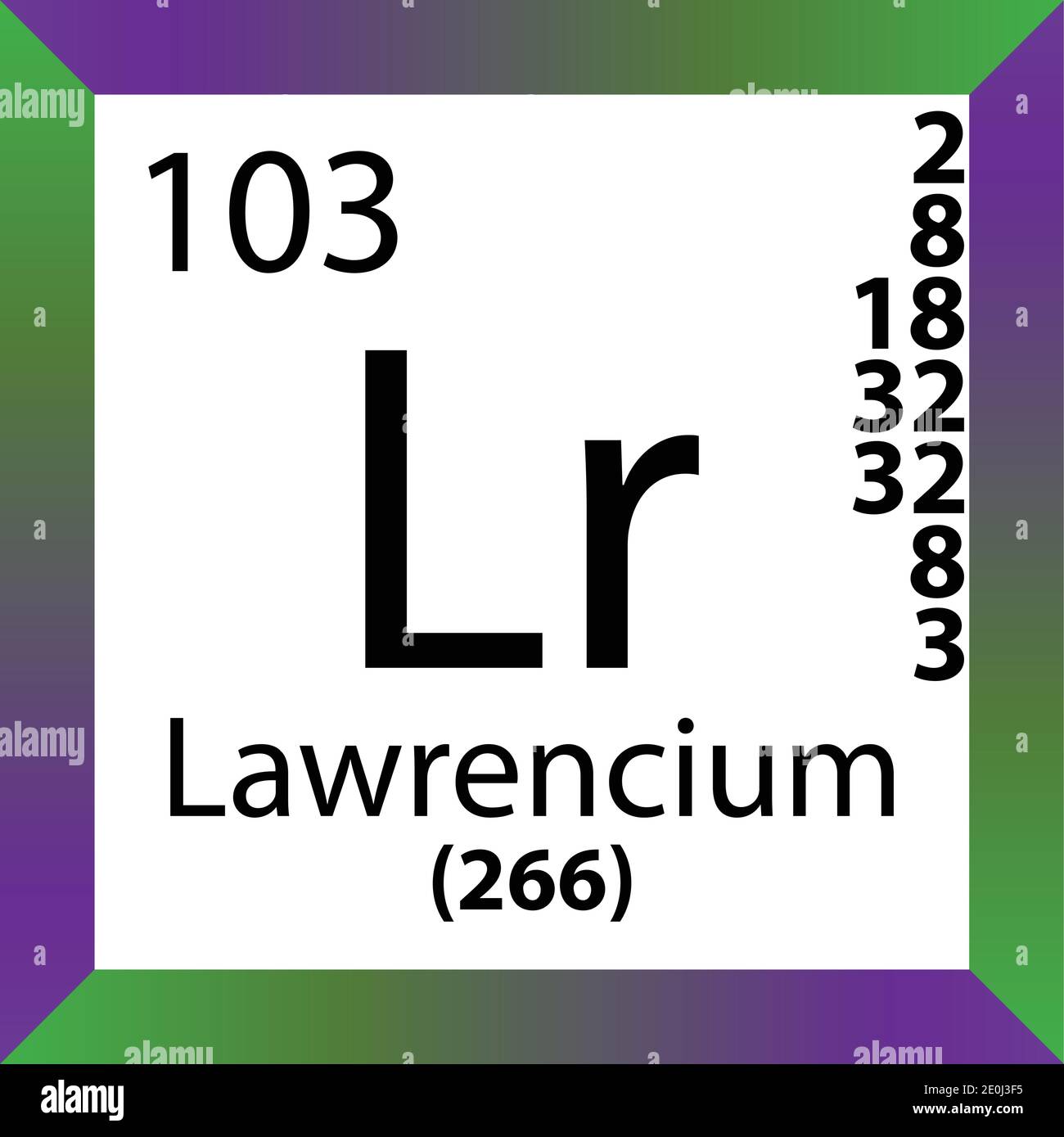 Lr Lawrencium – Periodensystem Für Chemische Elemente. Einzelvektordarstellung, buntes Symbol mit Molmasse, Elektronenkonf. Und Ordnungszahl. Stock Vektor