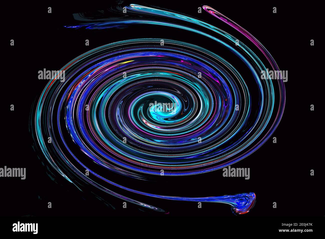 Dunkle faserartige Spirale abstrakt auf schwarzem Hintergrund Stockfoto