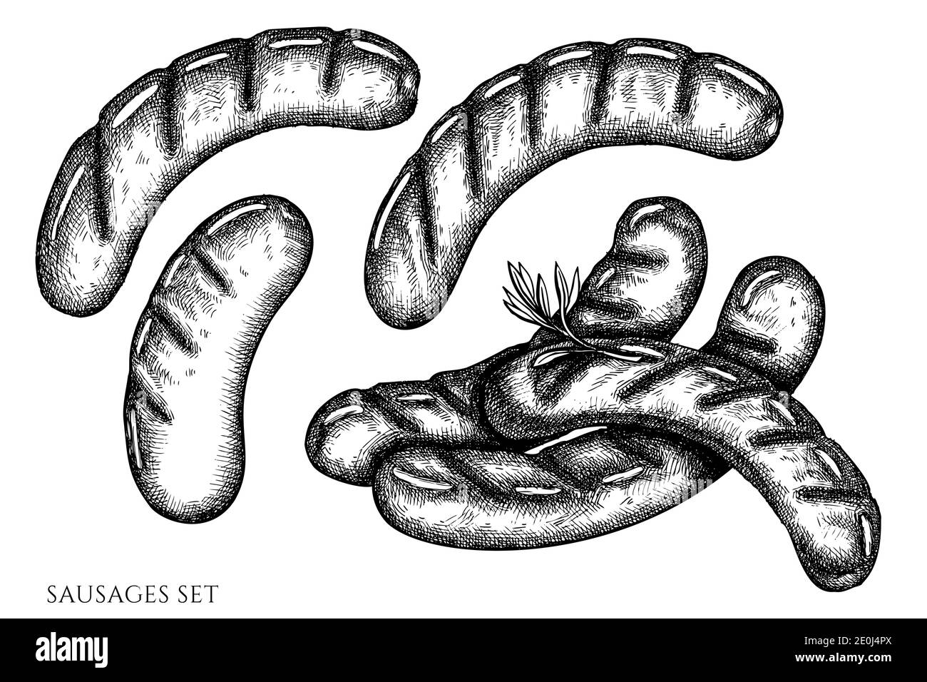 Vektor-Set von Hand gezeichnet schwarz und weiß Würste Stock Vektor
