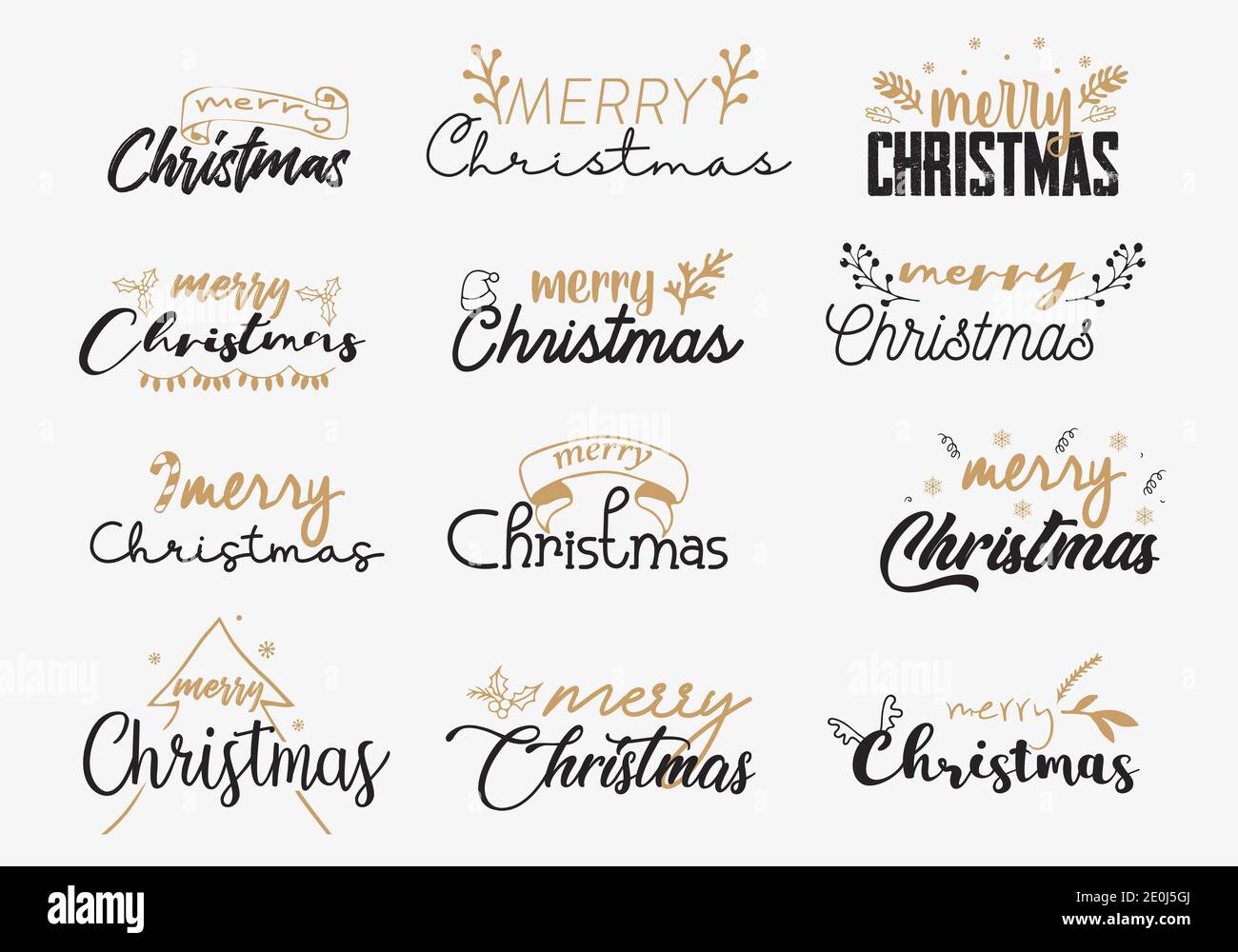 Frohe Weihnachten - Sammlung von Symbolen mit Dekorationen und Grüße. Vektor. Stock Vektor