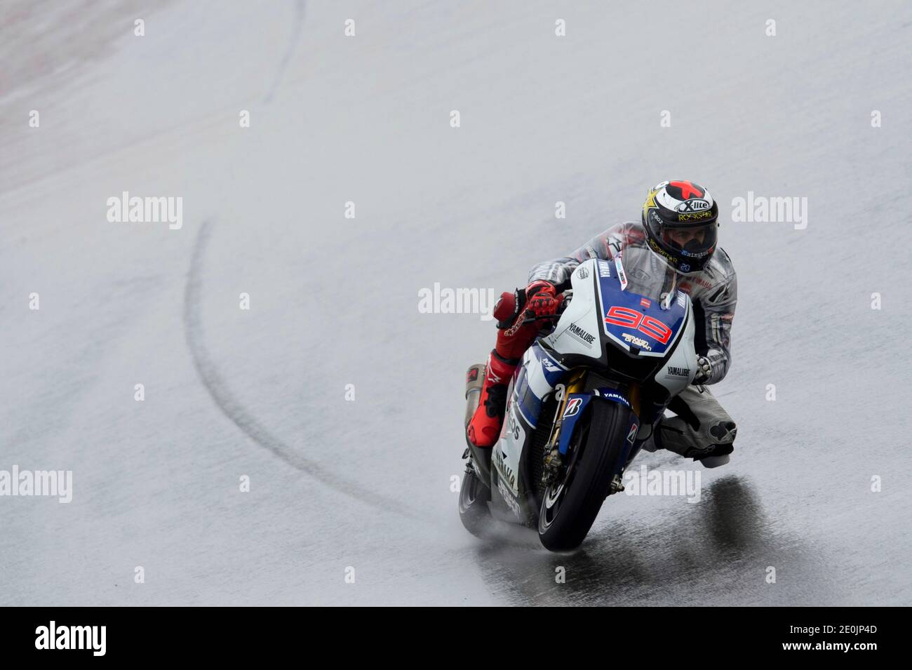 Der spanische MotoGP-Fahrer Jorge Lorenzo von Yamaha beim MotoGP Grand Prix Deutschland auf der Sachsenring-Rennstrecke in Hohenstein-Ernstthal am 7. Juli 2012. Foto von Malkon/ABACAPRESS.COM Stockfoto