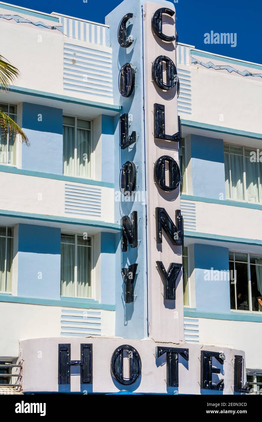 Art déco-Colony-Hotelarchitektur im Stadtteil South Beach, Miami, Florida. Stockfoto