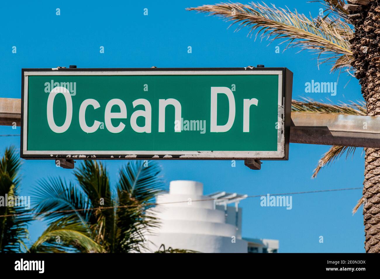 Ocean Drive Schild South Beach District, Miami, Florida. Stockfoto
