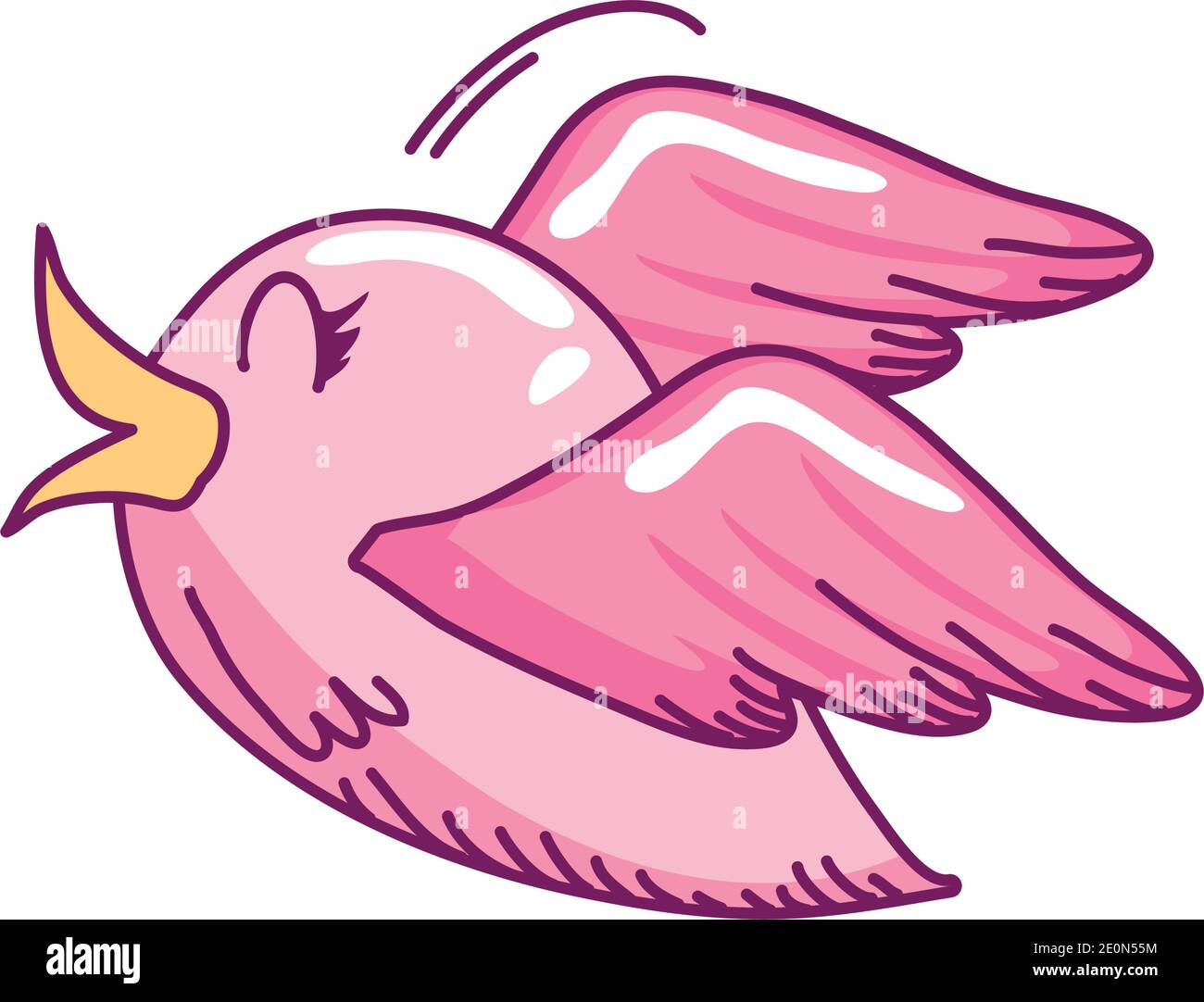 Niedliche kleine rosa Vogel fliegenden Cartoon auf weißem Hintergrund Hand Vektorgrafik für gezeichnete Stile Stock Vektor