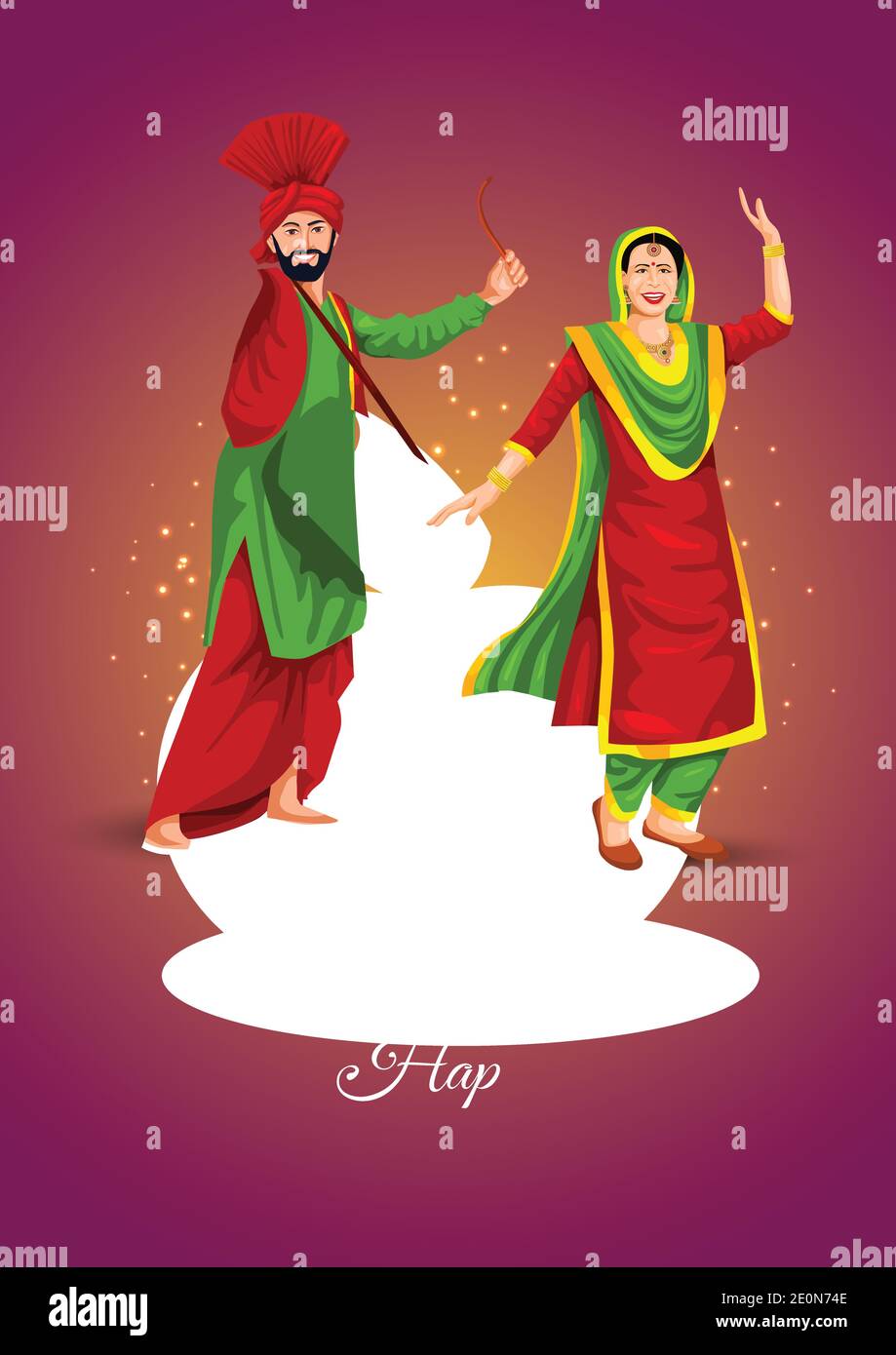 Happy Lohri Festival von Punjab Indien Hintergrund. vektor-Illustration des Paares spielen lohri Tanz. Stock Vektor