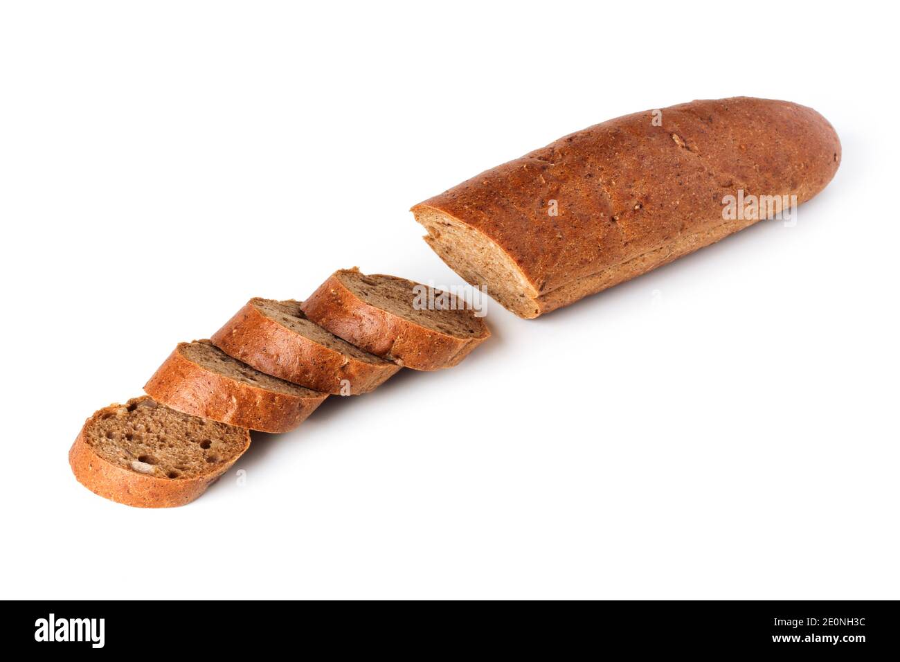 Brotscheiben Baguette isoliert auf weißem Hintergrund Stockfoto