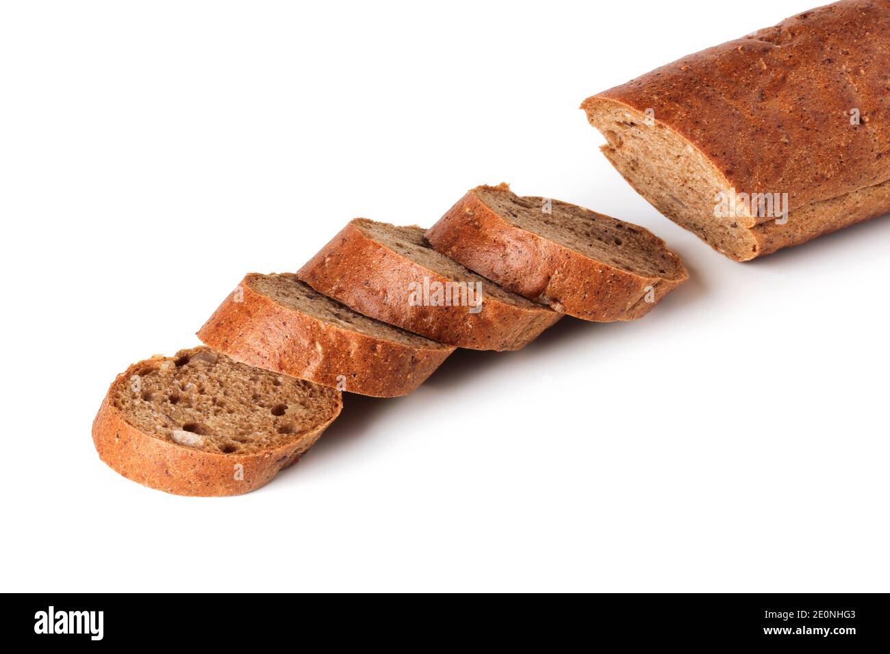 Brotscheiben Baguette isoliert auf weißem Hintergrund Stockfoto