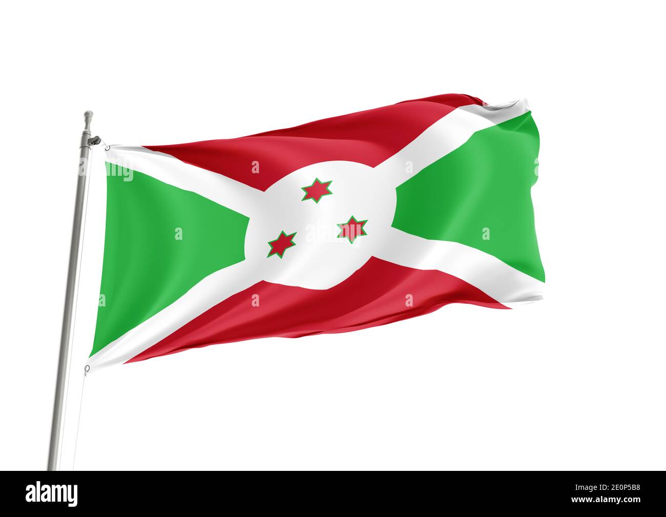 Burundi Nationalflagge auf weißem Hintergrund Stockfoto
