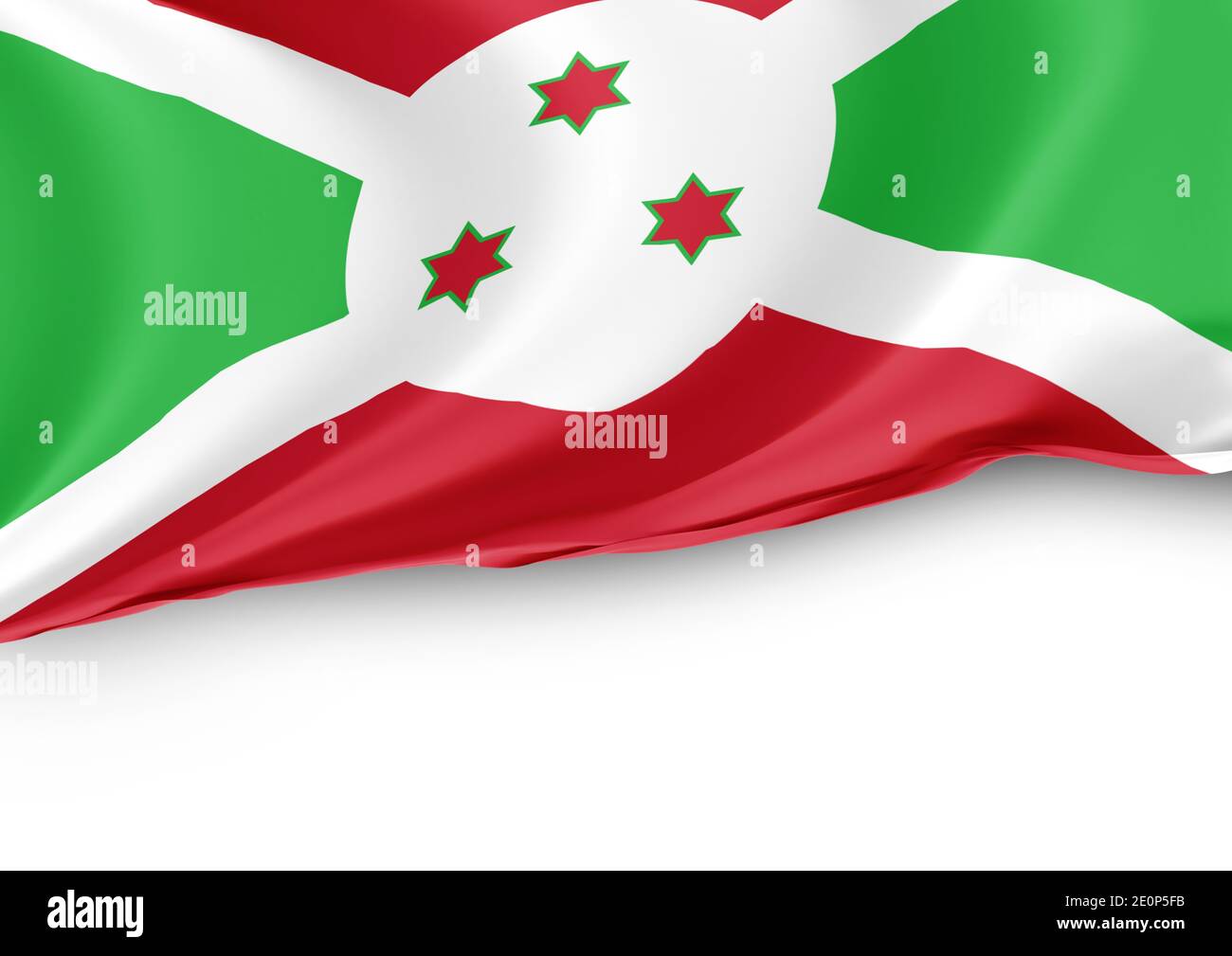 Burundi Nationalflagge auf weißem Hintergrund Stockfoto