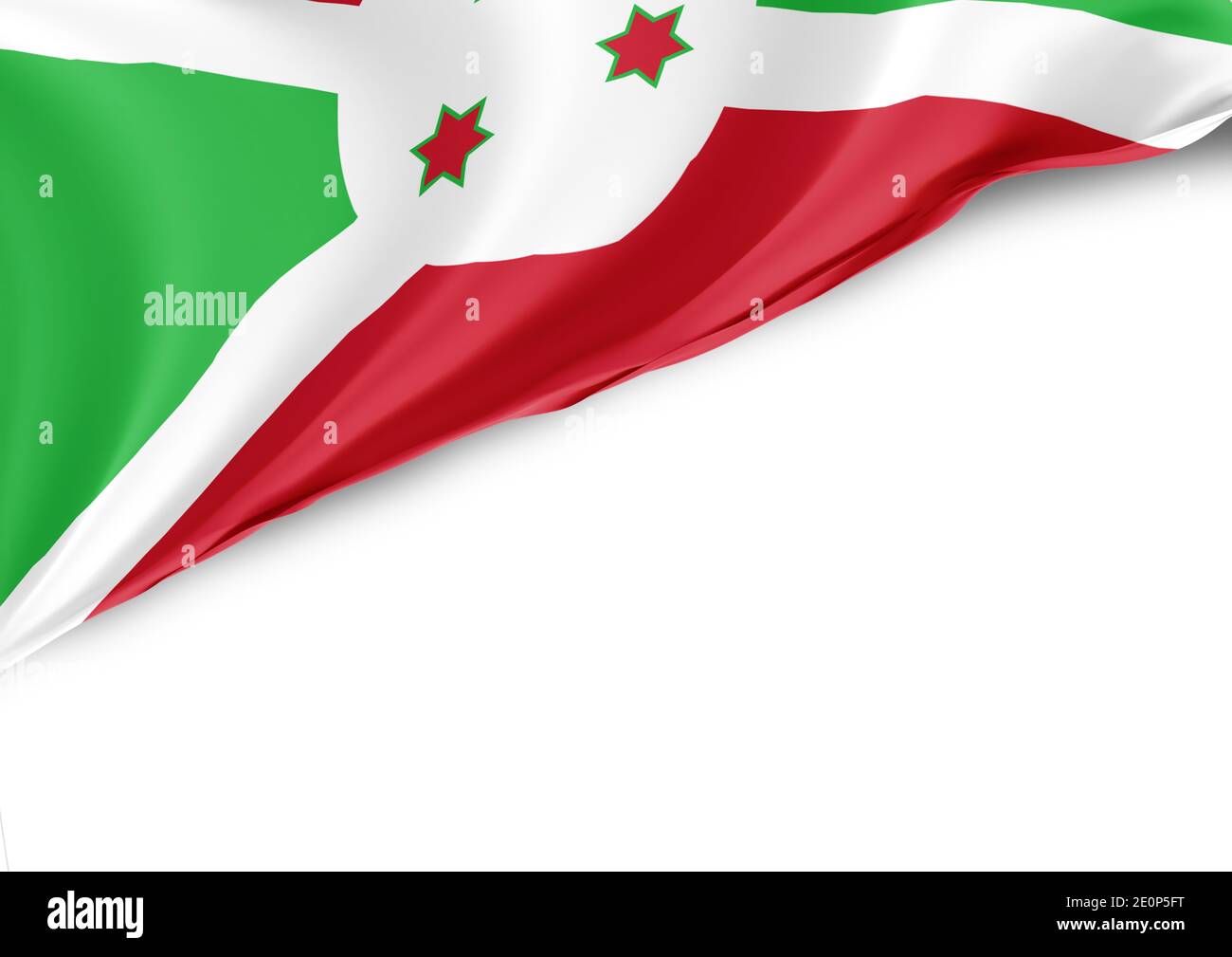 Burundi Nationalflagge auf weißem Hintergrund Stockfoto