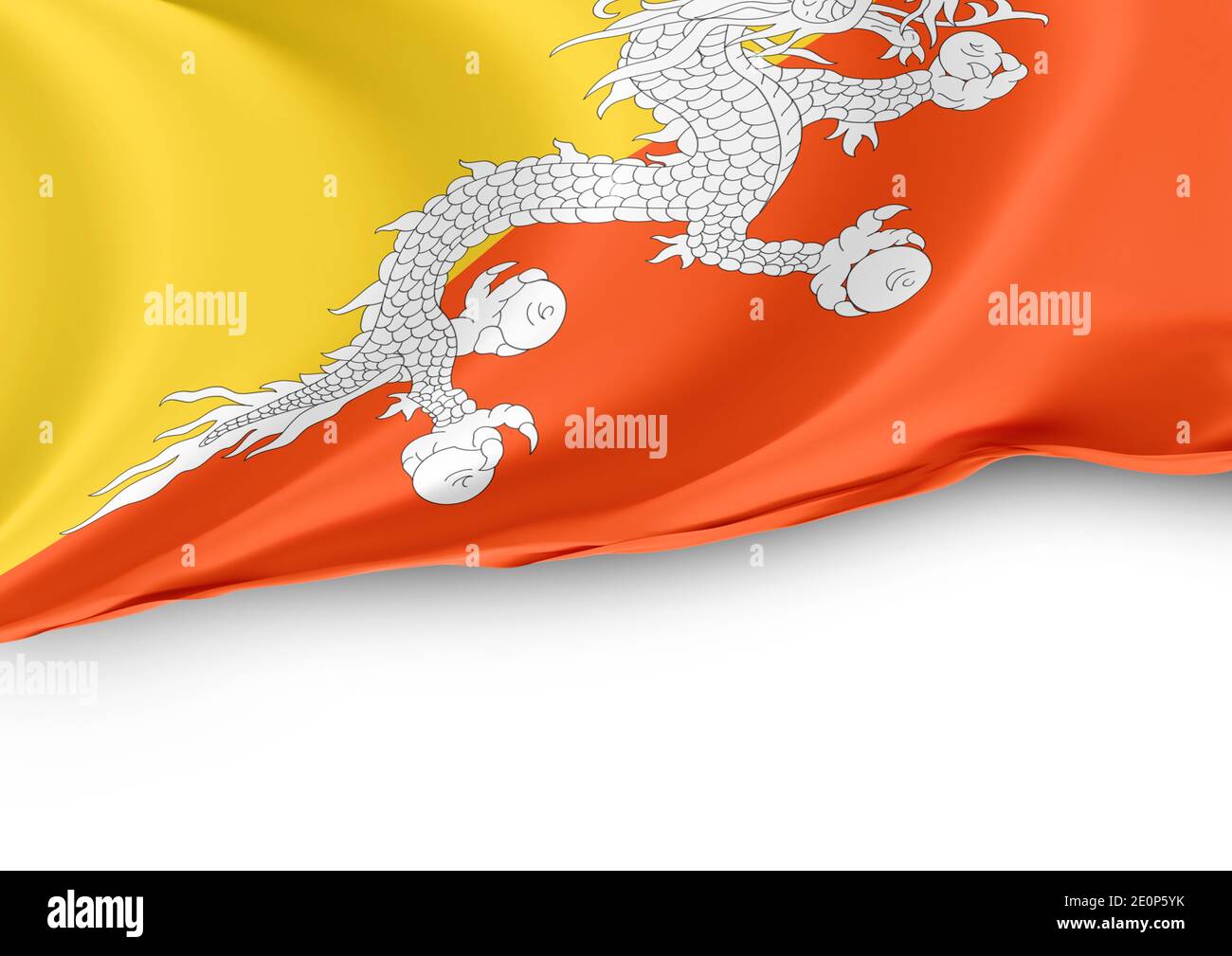 Butan Nationalflagge auf weißem Hintergrund Stockfoto
