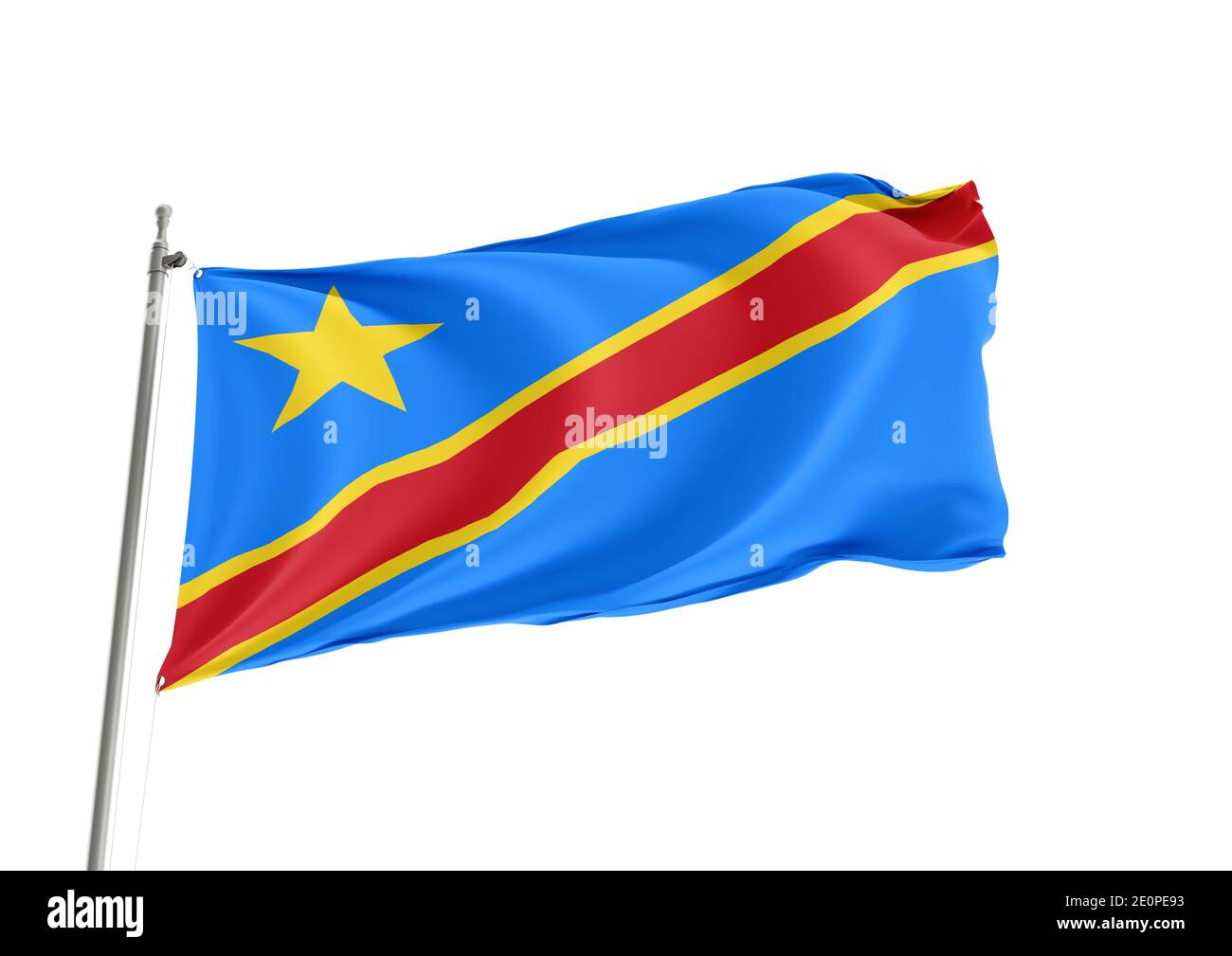 Demokratische Republik des Kongo Nationalflagge auf weißem Hintergrund Stockfoto