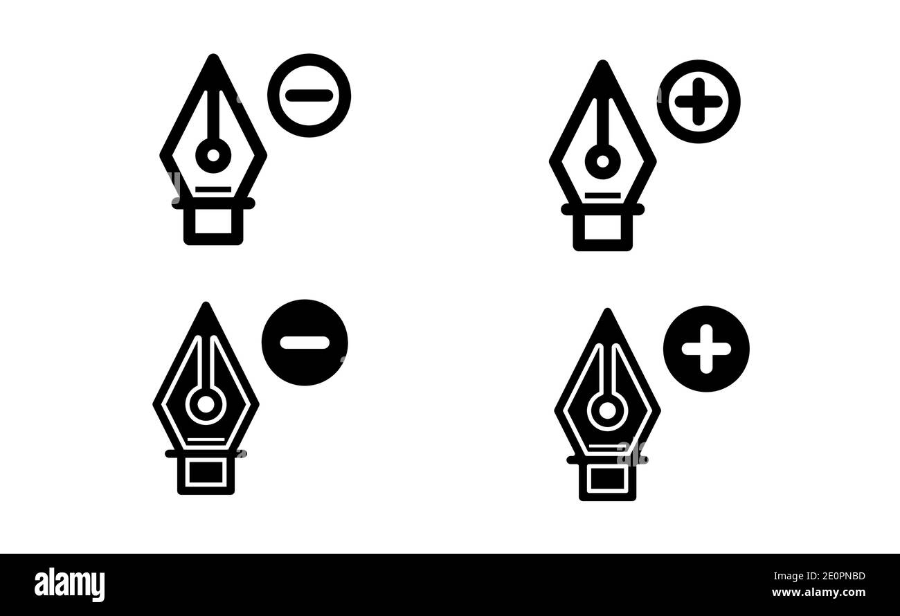 Stift-Werkzeug mit einem linearen Symbolvektor für den Punkt hinzufügen entfernen, schwarz-weiß-Version Stock Vektor