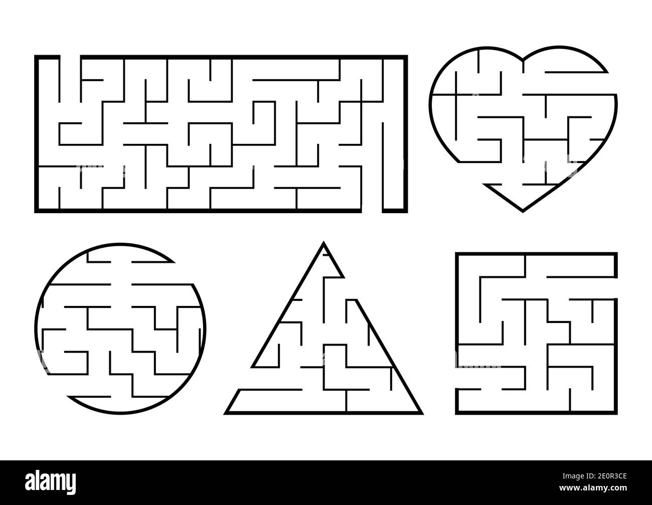 Eine Reihe von Labyrinthe. Spiel für Kinder. Puzzle für Kinder. Labyrinth-Rätsel. Vektorgrafiken Stock Vektor
