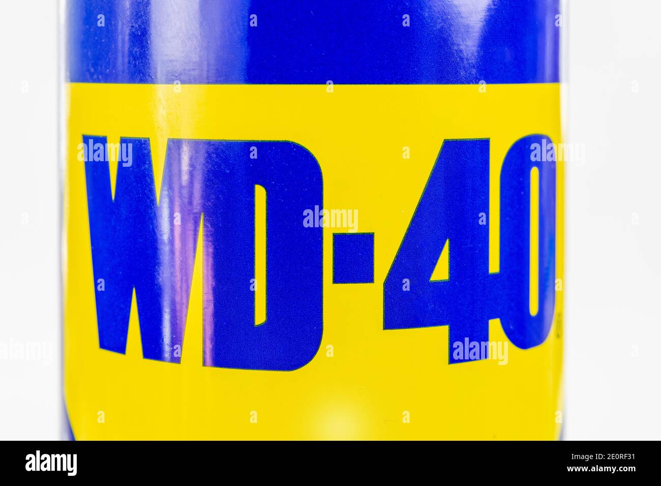 In dieser Abbildung ist das Branding eines Schmierstoffsprays WD-40 zu sehen Stockfoto