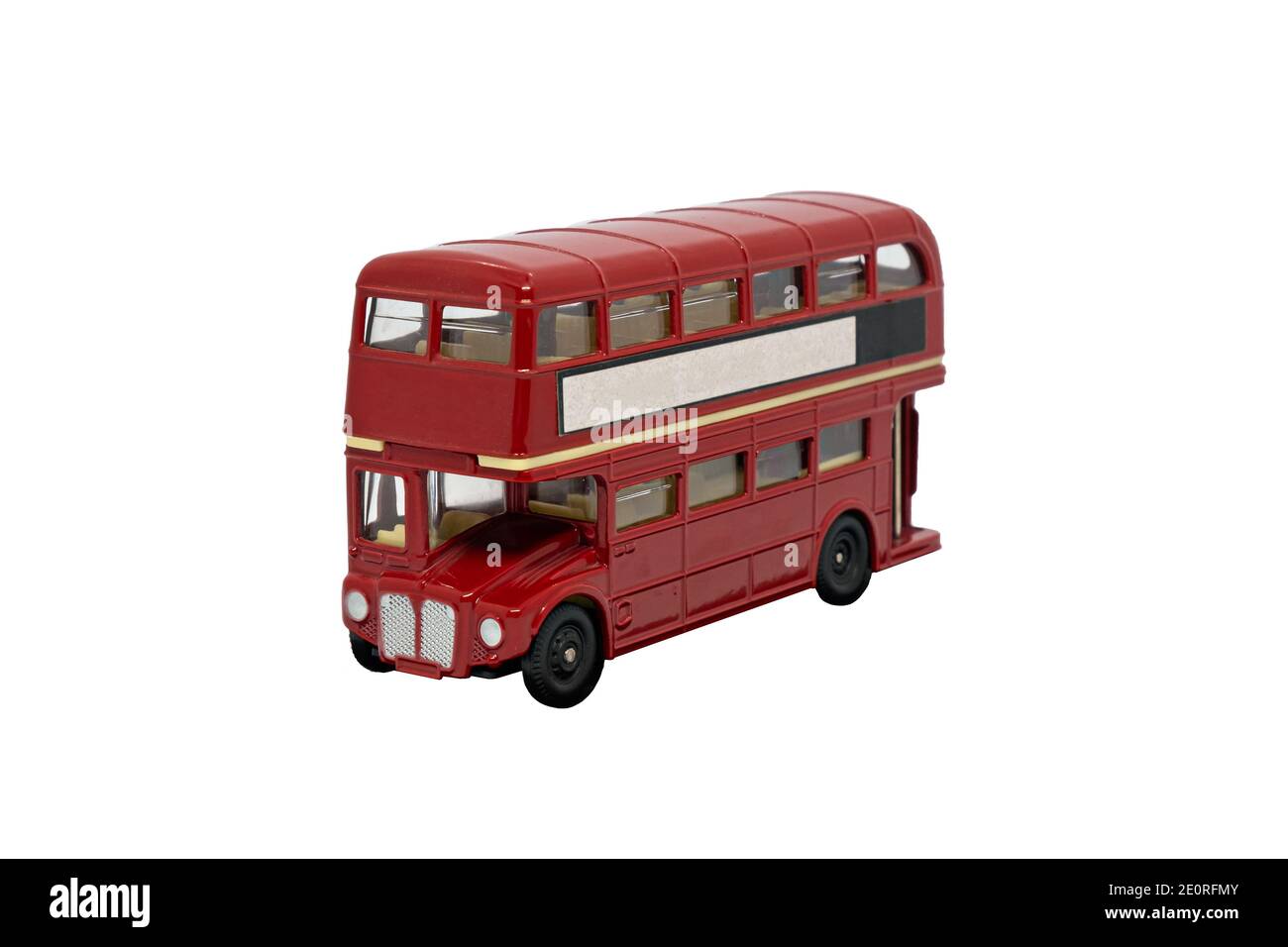 Berühmter roter traditioneller Londoner Bus isoliert über Weiß Stockfoto