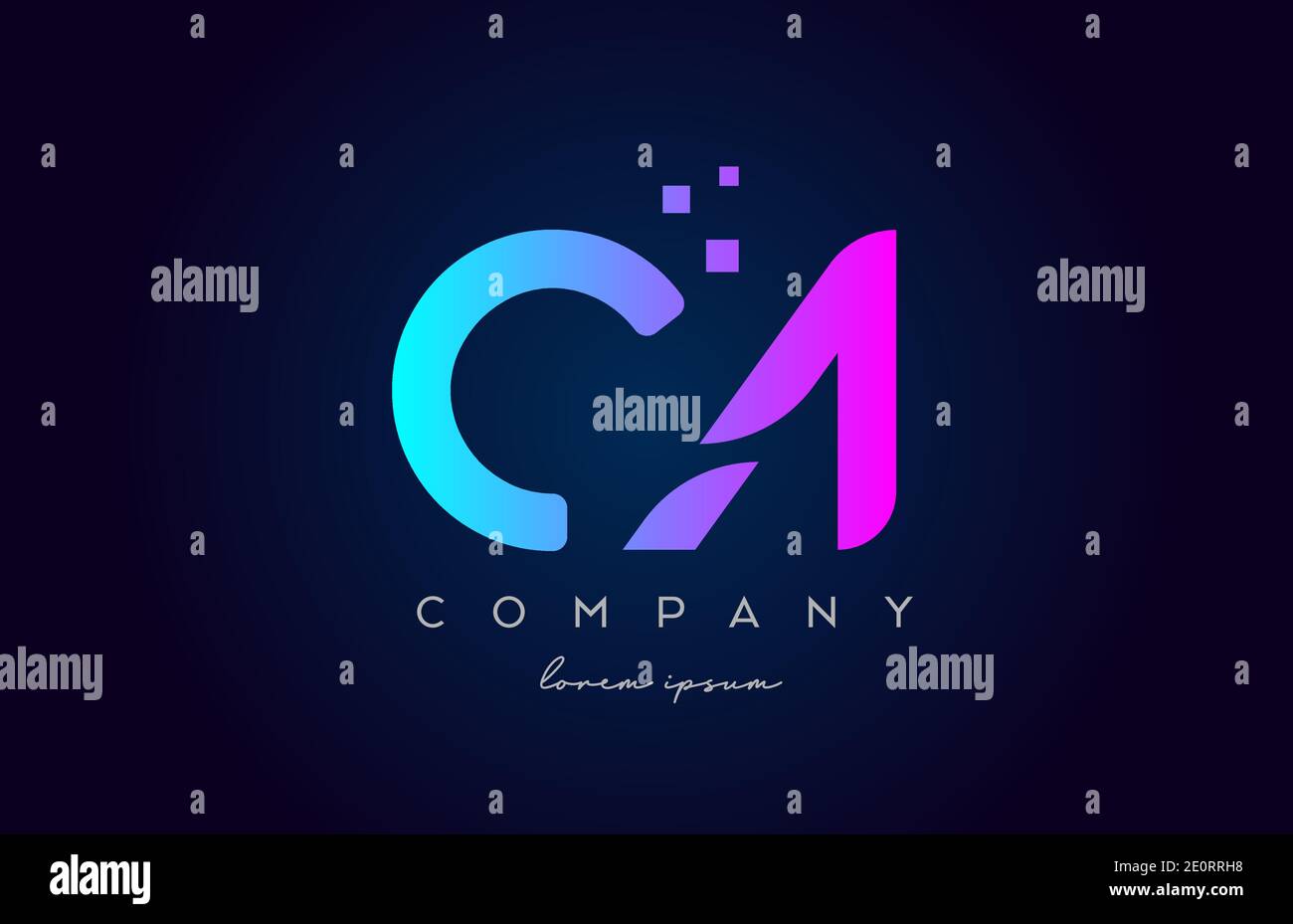 CA C EINE Buchstabenkombination für das Logo. Kreatives Design für Unternehmen und Unternehmen in rosa blauen Farben Stock Vektor