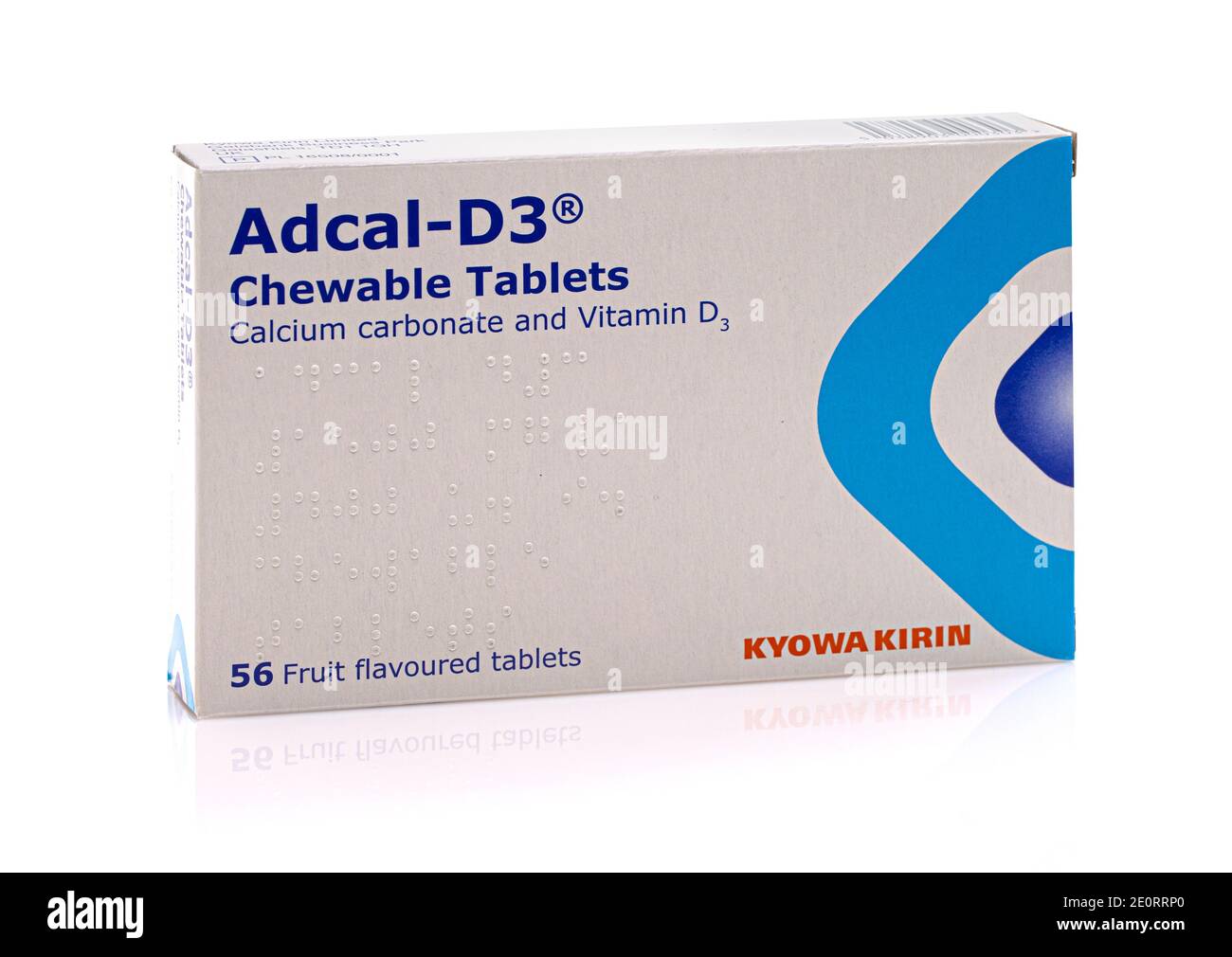 SWINDON, Großbritannien - 2. JANUAR 2021: Paket mit Adcal-D3 Kautabletten Stockfoto