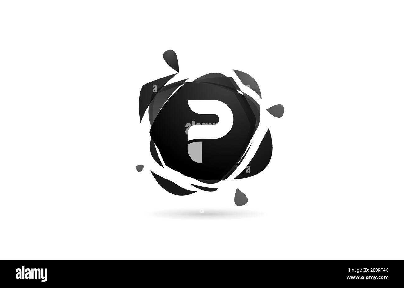Logo-Symbol für Buchstaben P. Schwarz-Weiß kreative Schablone Design mit gebrochenem Splash für Unternehmen und Unternehmen Stock Vektor
