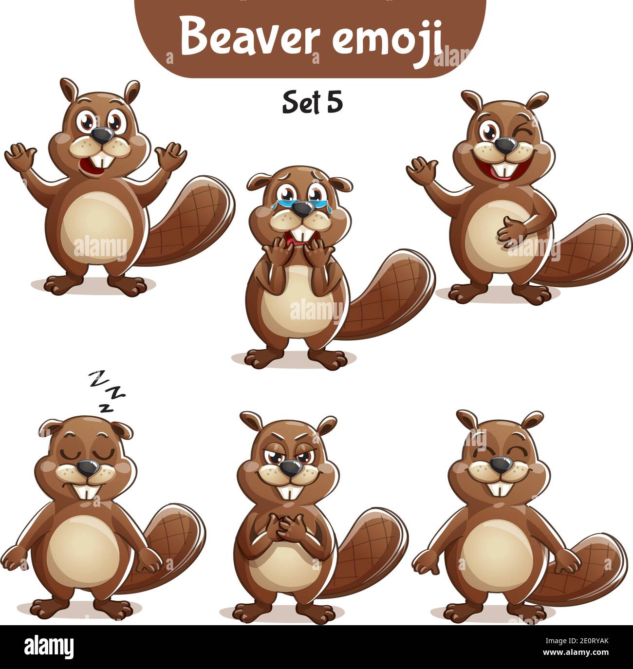 Vektor-Set von niedlichen Biber Zeichen. Satz 5 Stock Vektor