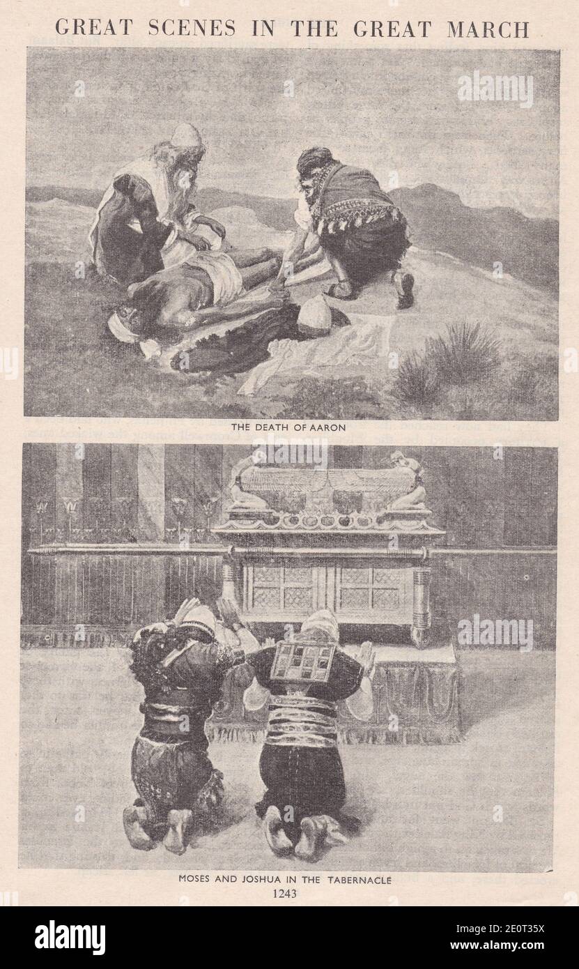 Große Szenen im Großen Marsch - der Tod von Aaron / Moses und Josua in der Stiftshütte. Stockfoto