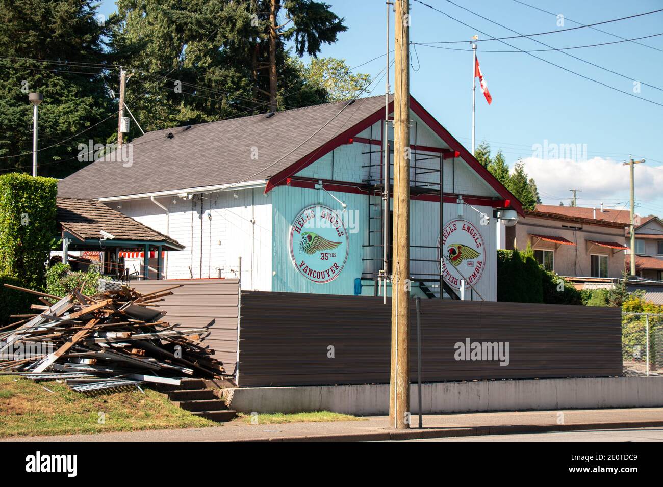 Vancouver, Kanada - Juli 13,2020: Blick auf das Schild Hells Angels Club Building in Vancouver Stockfoto
