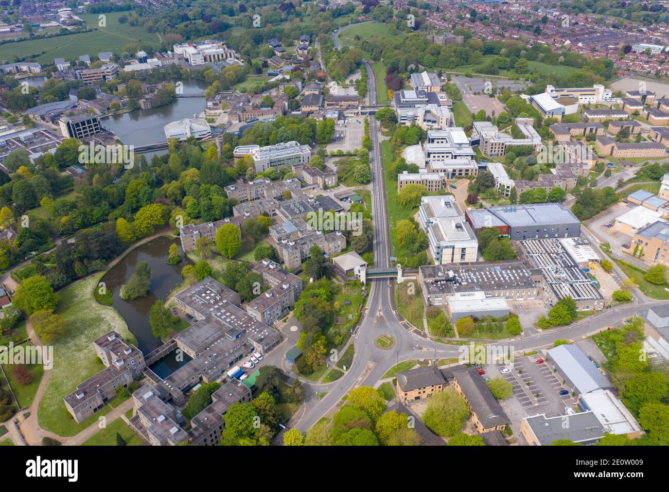 Luftaufnahme der großen Universität von York in der City of York in North Yorkshire, UK Akademische Lehr-und Forschungseinrichtung, gegründet 1963, w Stockfoto