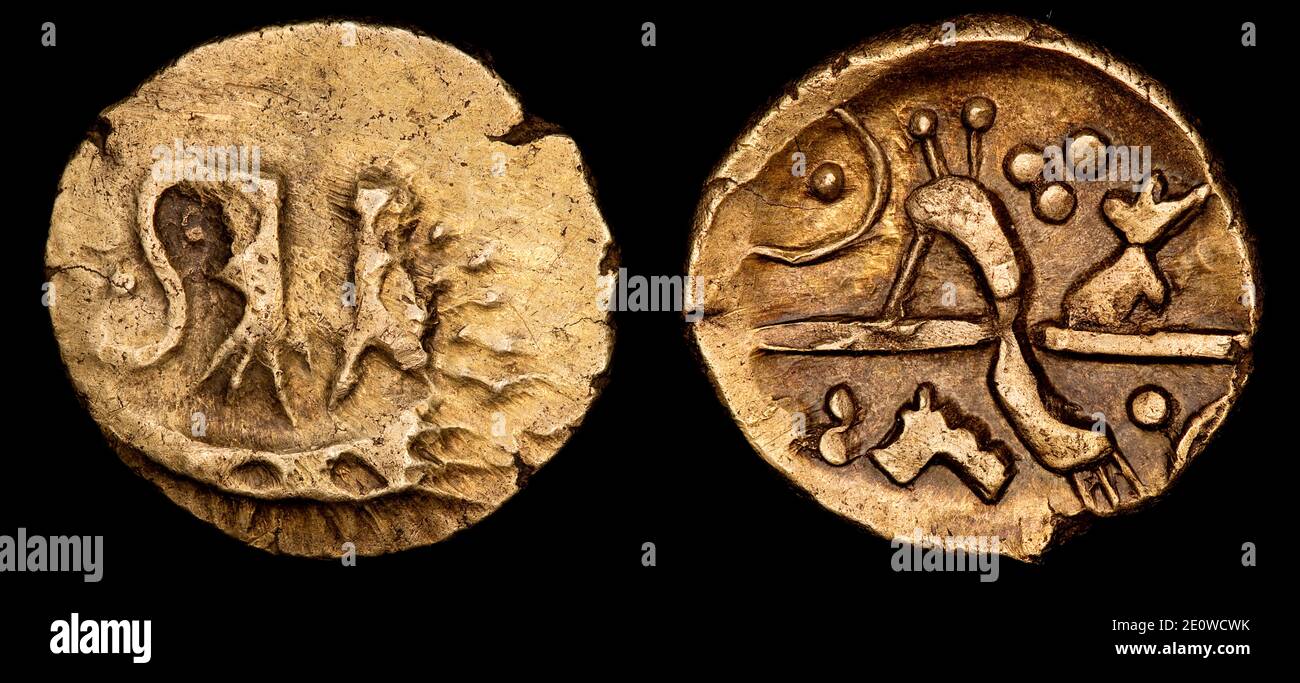 Celtic Iron Age Hampshire Thunderbolt Quarter Stater Münze Stockfoto