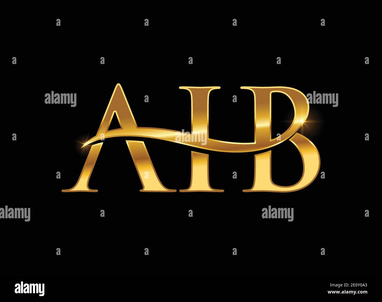 Eine Vektordarstellung der goldenen Monogramm-Initiale AIB in schwarz Hintergrund Stock Vektor