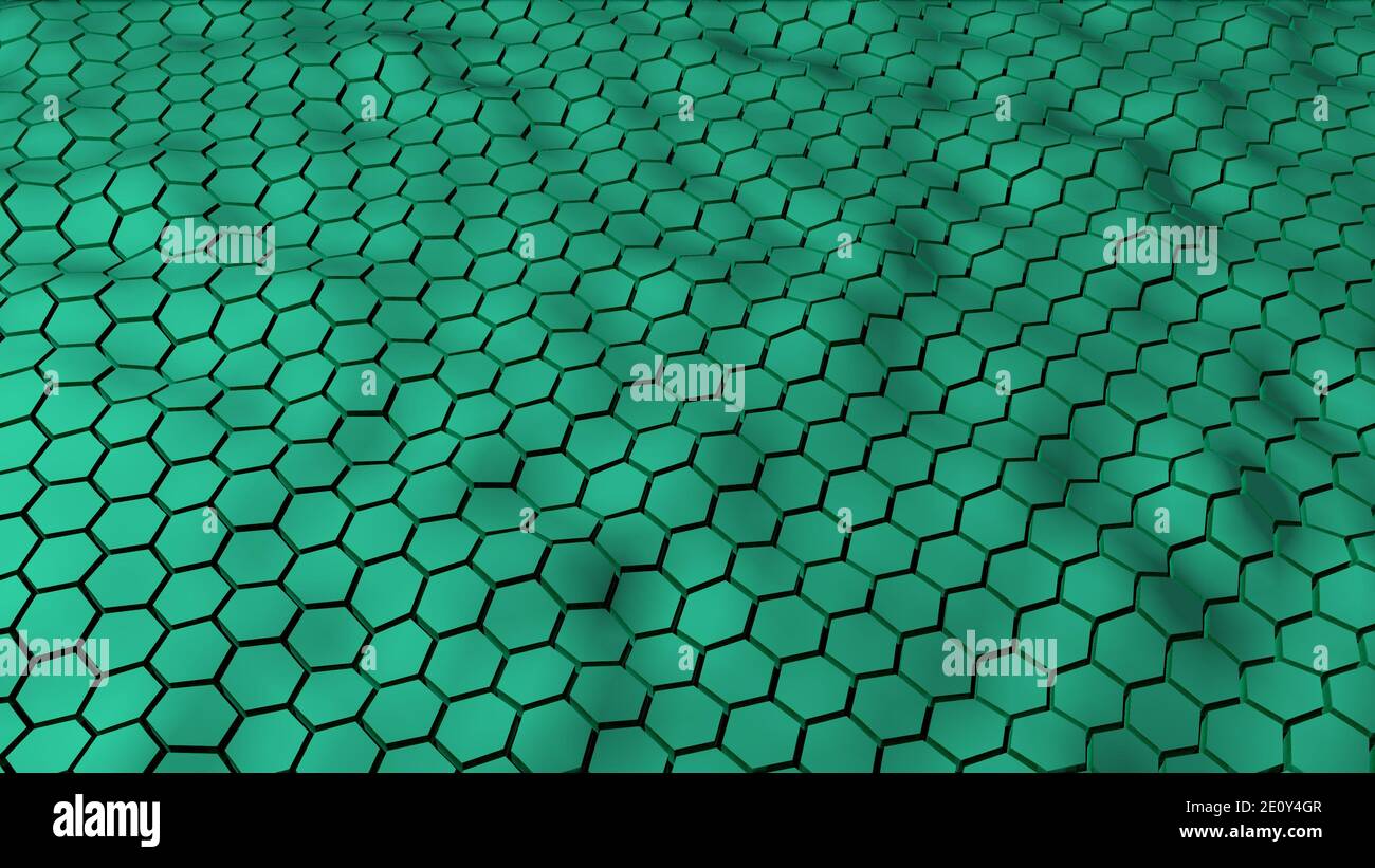Abstrakte grüne Farbe sechseckige Geometrie Muster mit sechs Seiten Polygon und mit glatten welligen Bewegungseffekten. Abstrakt trendigen Hintergrund für Business & Stockfoto