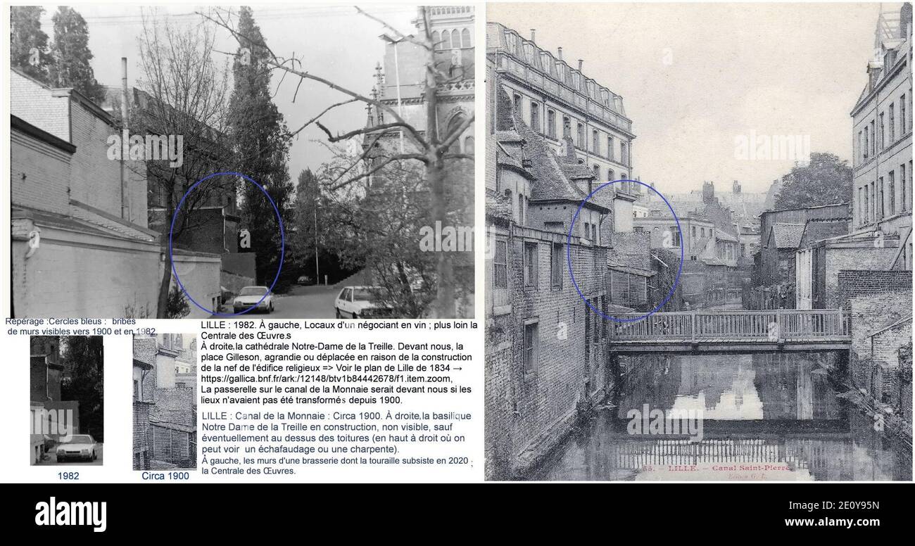 Lille - Canal de la Monnaie -prolongement du Canal Saint Pierre- 1900 – Place Gilleson 1982. Stockfoto