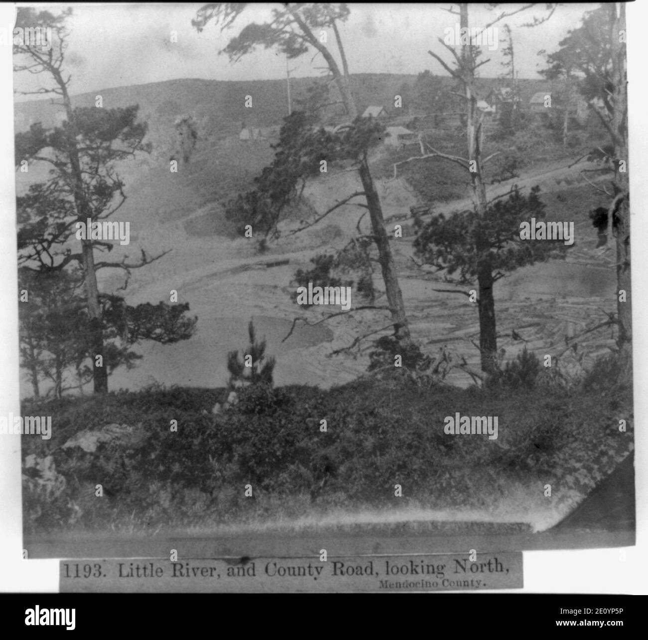 Little River und County Road, Blick nach Norden. Mendocino County Stockfoto