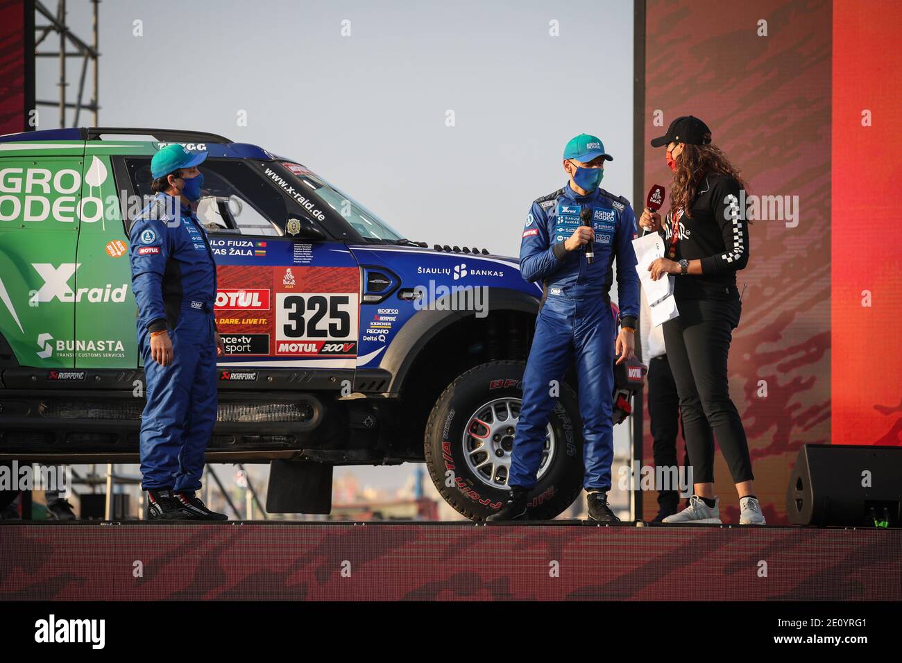 325 Zala Vaidotas (lt), Fiuza Paulo (prt), Mini, Agrorodeo, Auto, Aktion während der Dakar 2021as Prolog und Start podiu / LM Stockfoto