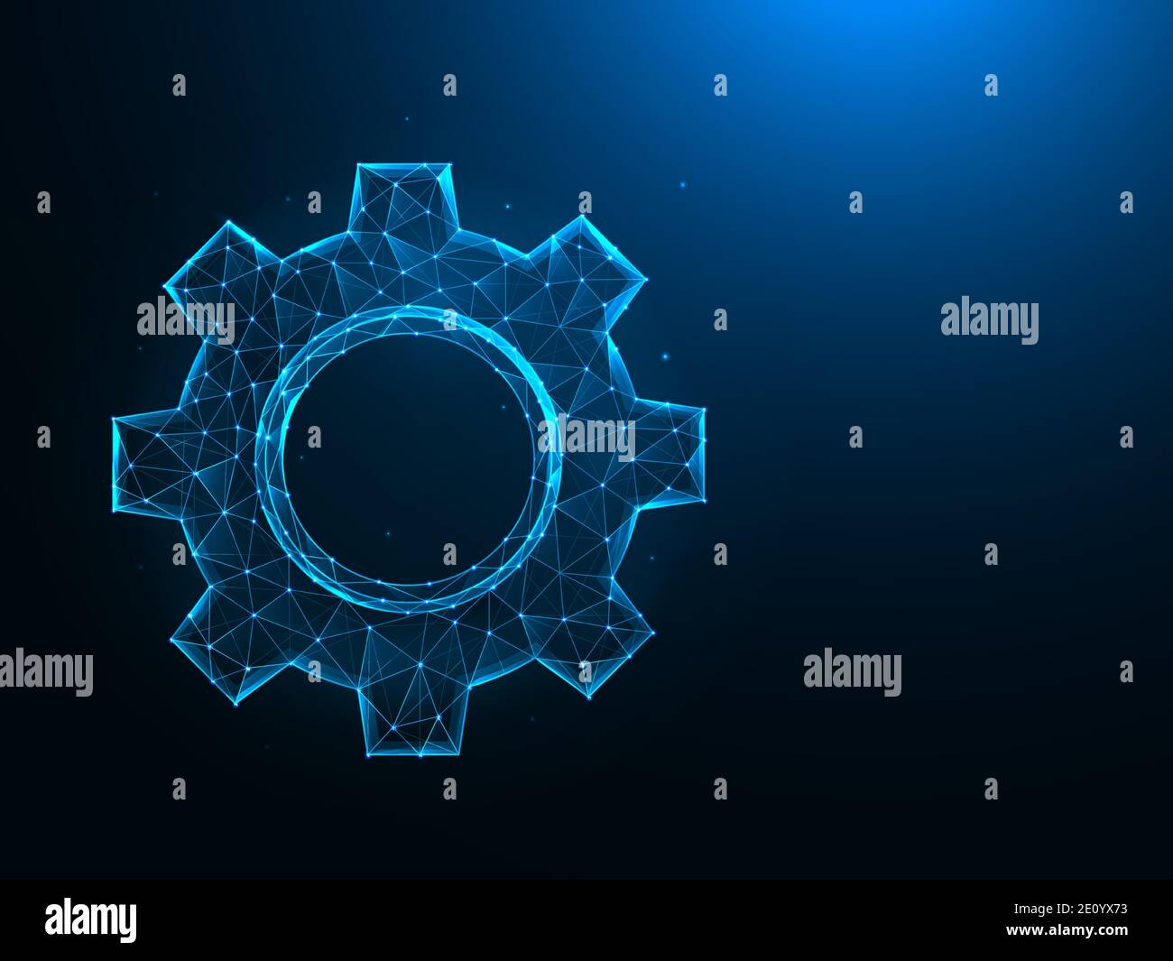 Zahnrad oder Zahnrad Low Poly Art. Einstellungen oder Optionen polygonale Vektor-Illustrationen auf einem blauen Hintergrund. Stock Vektor
