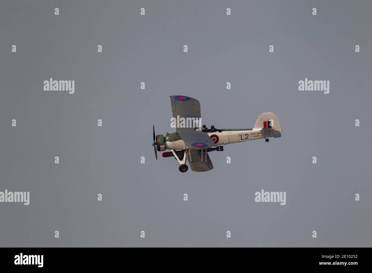 Fairey Swordfish Flugzeug im Flug in Royal Navy Markierungen, Cambridgeshire, England, Vereinigtes Königreich, Europa Stockfoto