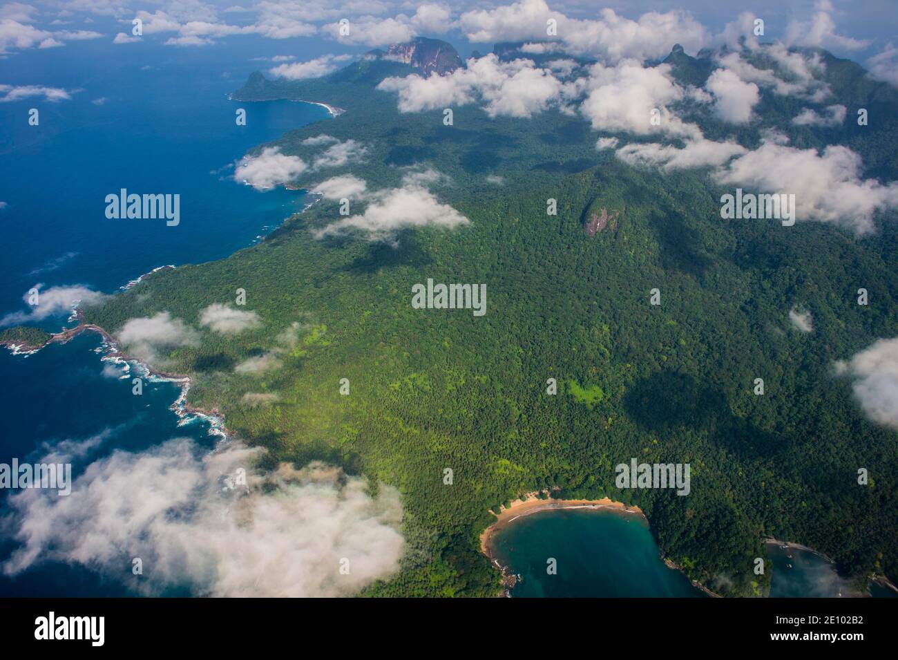 Luftaufnahme des UNESCO Biosphärenreservats, Principe, Sao Tome und Principe, Atlantik, Afrika Stockfoto