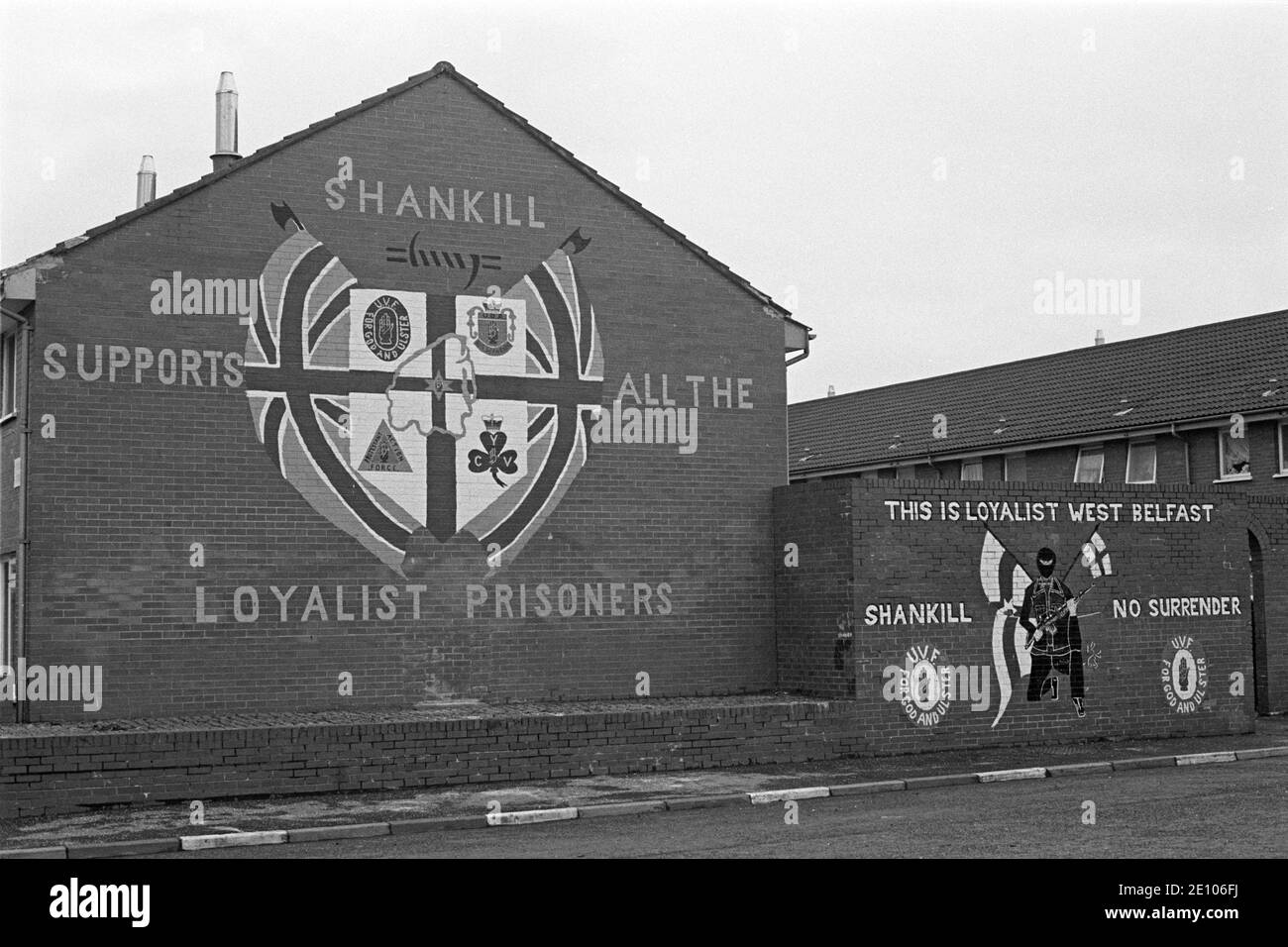 Graffiti, protestantische Wohngegend um Shankill Road, historisches Foto, April 1986, Belfast, Nordirland Stockfoto