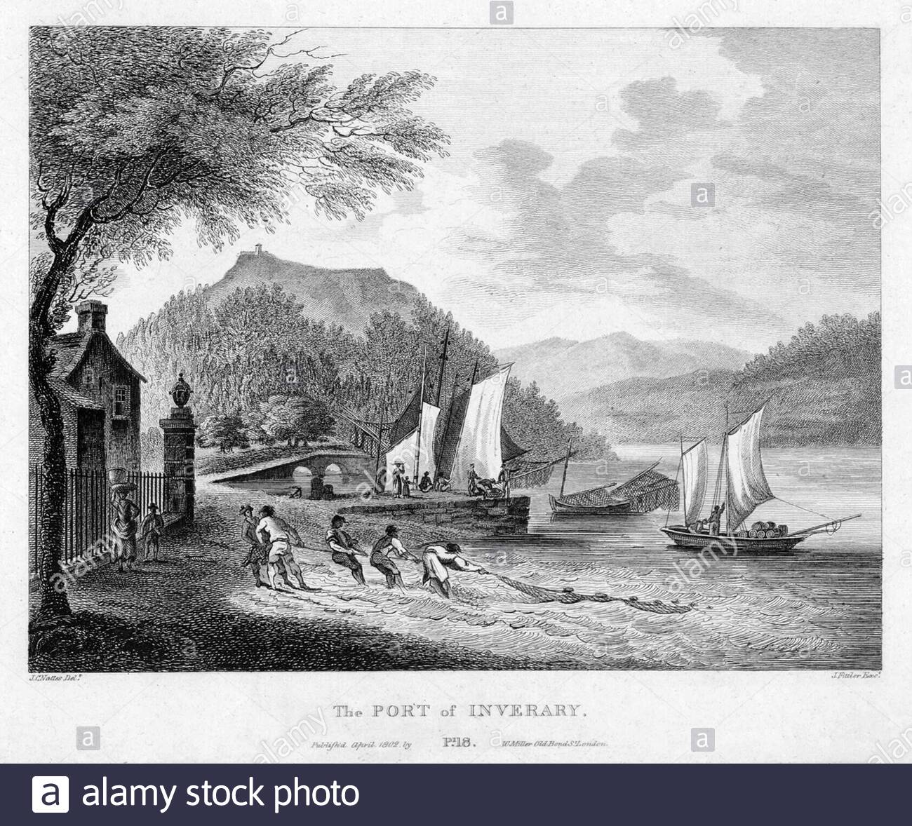 Hafen von Inveraray, Schottland, Jahrgangsstich von 1804 Stockfoto