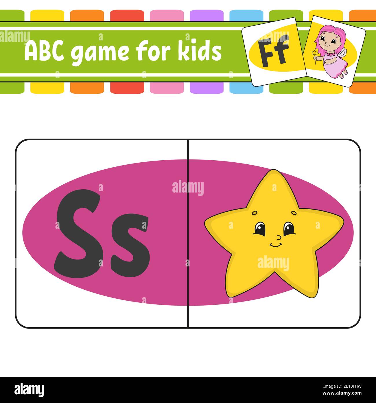 ABC flash cards. Alphabet for kids. Learning letters. Education developing worksheet. Activity page for study English. Game for children. Funny charac Stock Vektor