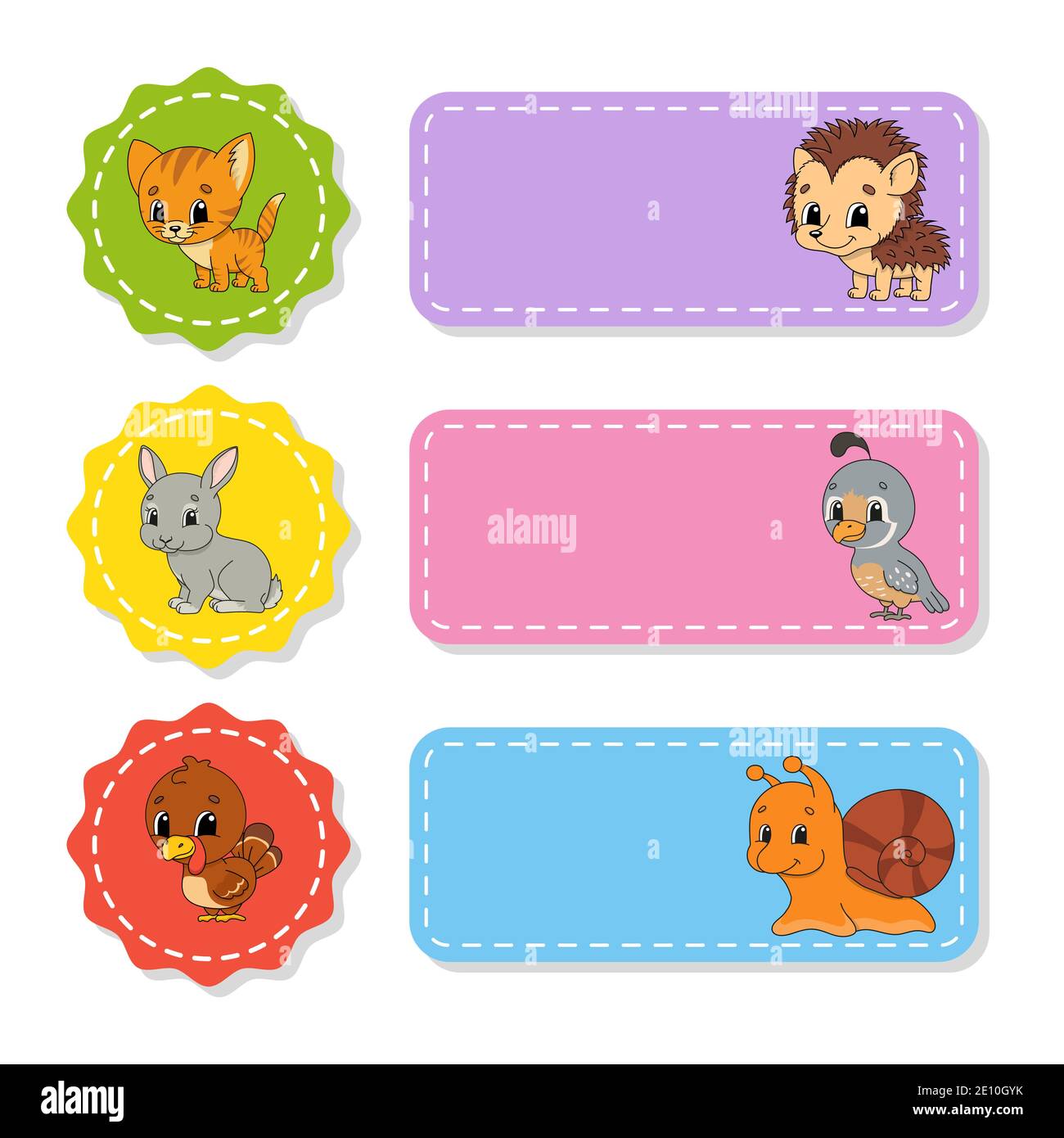 Set von farbigen Sticker mit niedlichen Zeichen. Isolierte Vektordarstellung. Stock Vektor