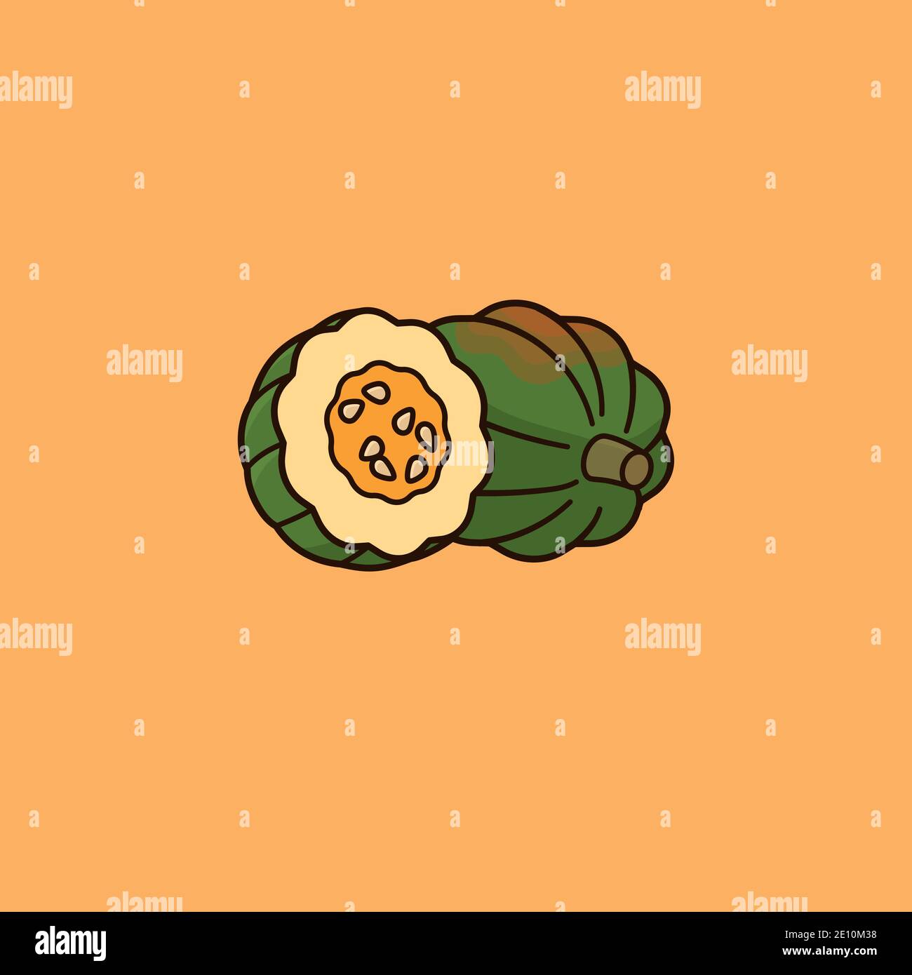 Acorn Squash Vektor Illustration, ganze und halbe Frucht, für Acorn Squash Day am 7. September. Stock Vektor