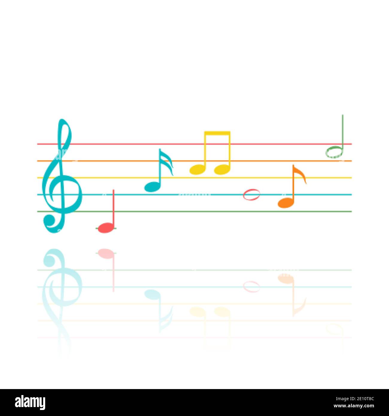 Satz farbiger Musiknotensymbole. Abstrakte Musikkomposition. Vektorgrafik isoliert auf Weiß Stock Vektor