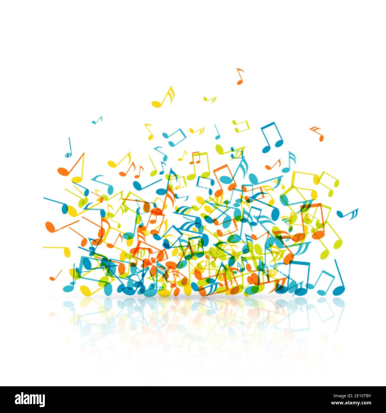 Abstrakter Musikhintergrund mit farbigen Noten-Symbolen. Vektorgrafik isoliert auf Weiß Stock Vektor