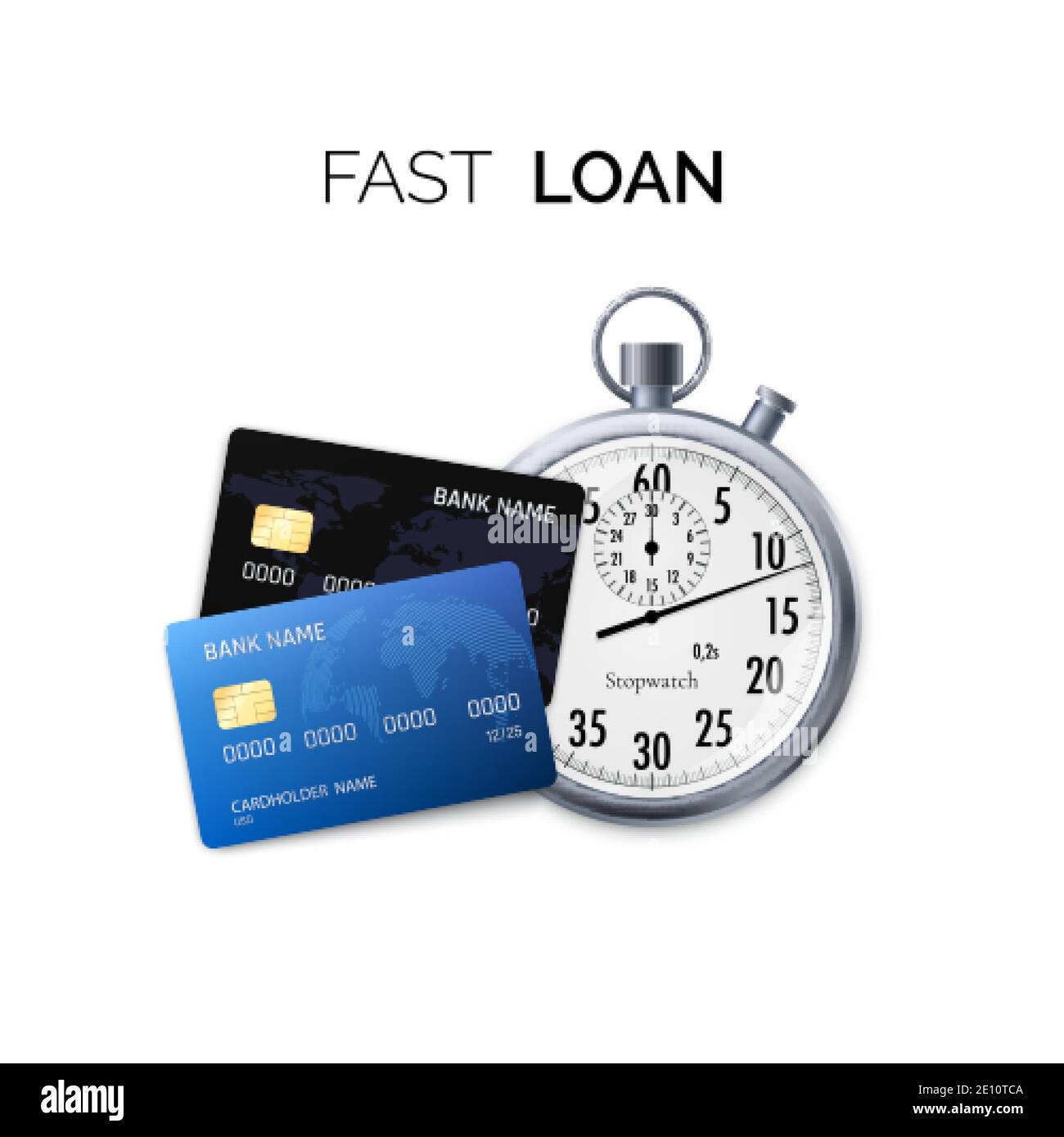 Fast Loan-Konzept. Timer und Kreditkarte. Vektorgrafik Stock Vektor