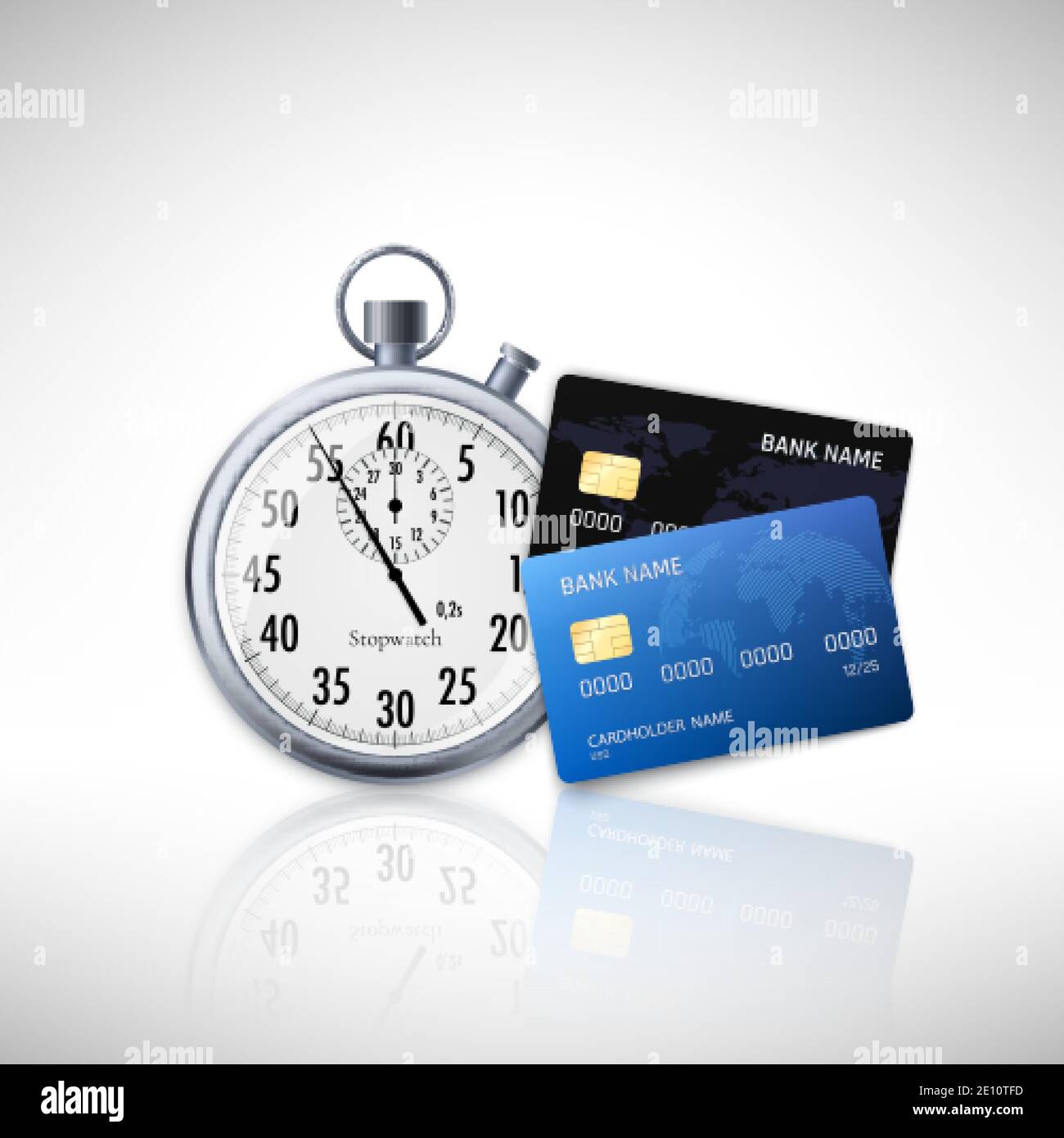 Timer und Kreditkarte. Fast Loan-Konzept. Vektorgrafik Stock Vektor