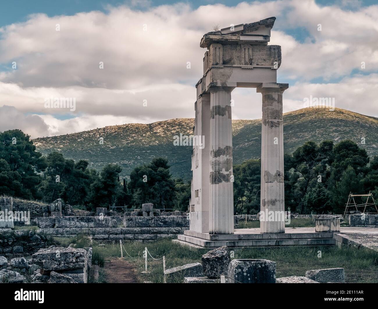 Tempel des Asklepios in Epidaurus. Argolis, Peloponnes, Griechenland. Stockfoto