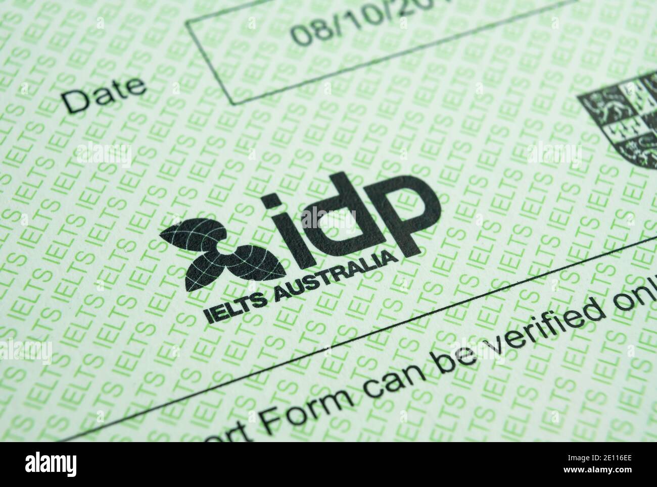 Stafford, Vereinigtes Königreich - 3. Januar 2021: Authentic IELTS Testbericht Formular. Das International English Language Testing System ist ein internationaler STA Stockfoto