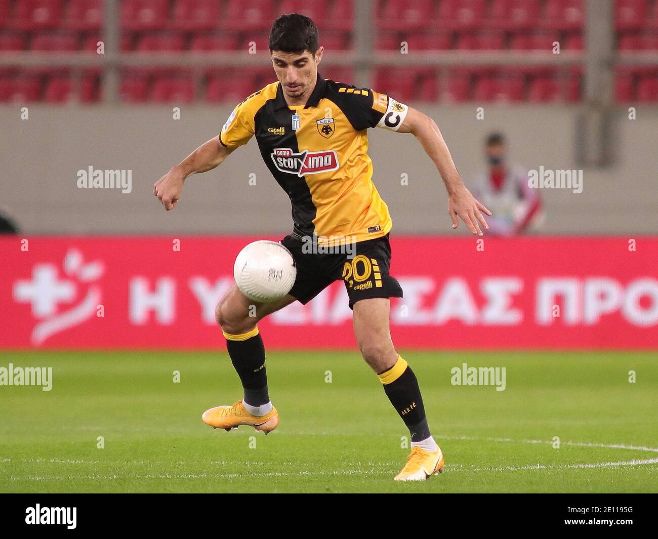 Piräus, Griechenland. Januar 2021. Petros Mantalos von AEK Athen während des Super League Griechenland Spiels im Karaiskakis Stadion, Piräus Bild von Yannis Halas/Focus Images/Sipa USA 03/01/2021 Credit: SIPA USA/Alamy Live News Stockfoto