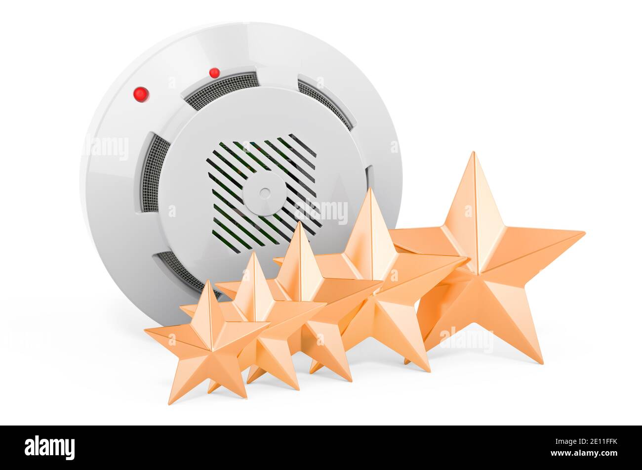Kundenbewertung des Feuer- und Flammenmelders. 3D-Rendering auf weißem Hintergrund isoliert Stockfoto